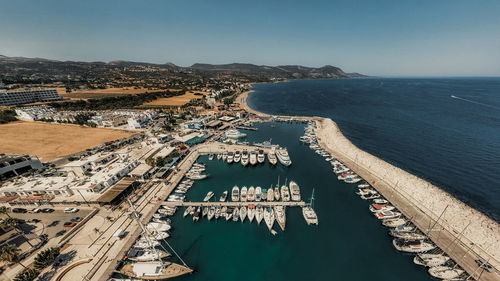 High angle view of city at seaside