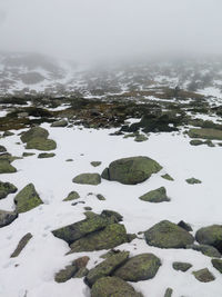 Scenic view of rocks against sky during winter