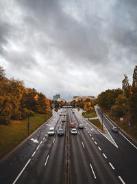 High angle view of road against sky