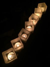 Close-up of lit candle in dark room