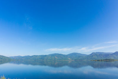 Scenic view of lake against blue sky