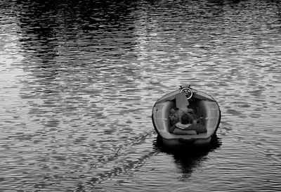 High angle view of boat in lake