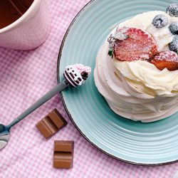 Directly above shot of cake in plate on table