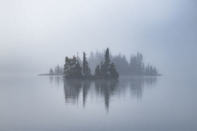 Reflection of trees in lake against sky
