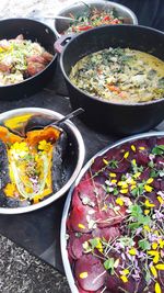 High angle view of food on table