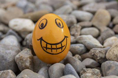 Close-up of smiley face on rock