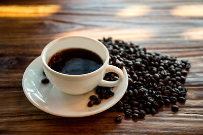 Close-up of coffee cup on table