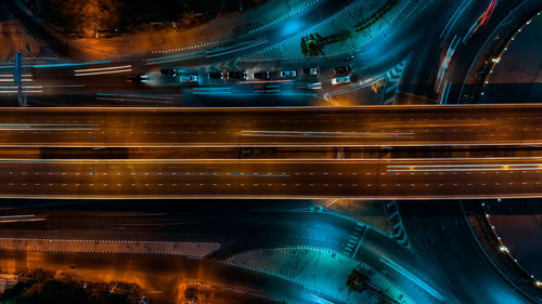 High angle view of elevated road at night
