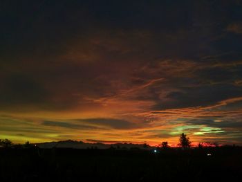 Scenic view of silhouette field against sky at sunset