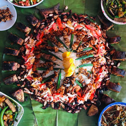 High angle view of multi colored fruits on table