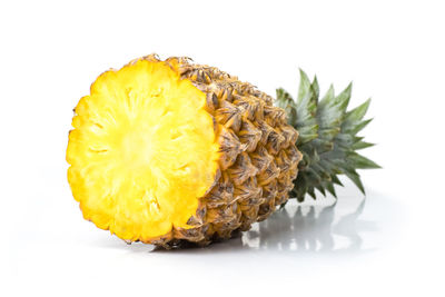 Close-up of lemon slice against white background