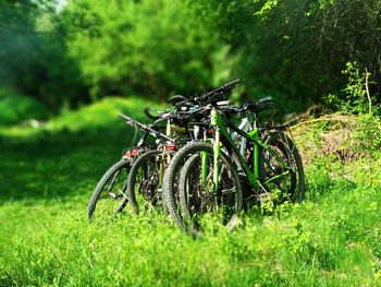 Bicycle parked on field