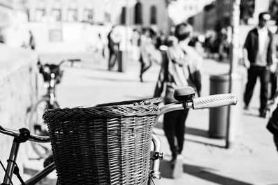 Close-up of bicycle in basket on street