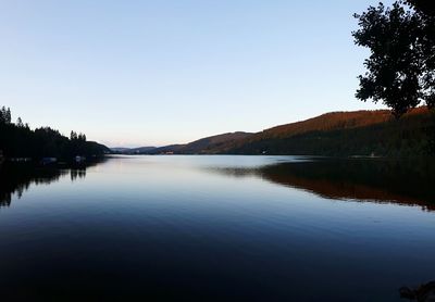 Scenic view of lake against clear sky