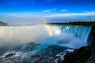 Scenic view of waterfall against sky