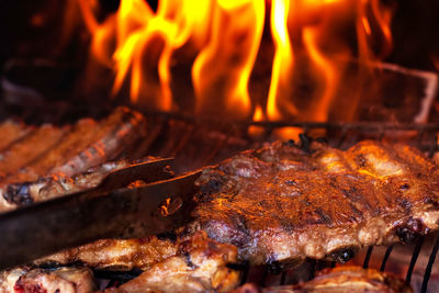 Grilled ribs on barbecue. family party.