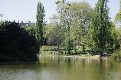 Scenic view of river amidst trees against sky