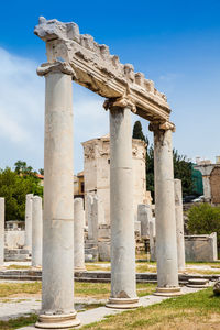 Ancient ruins at the roman agora located to the north of the acropolis in athens