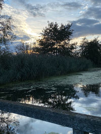 Scenic view of lake against sky during sunset