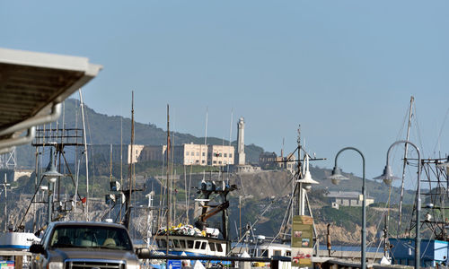 Buildings against clear sky