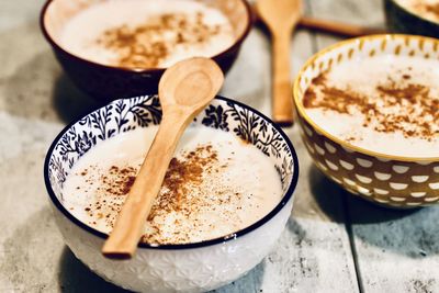 High angle view of coffee on table