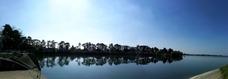 Reflection of trees in lake against sky