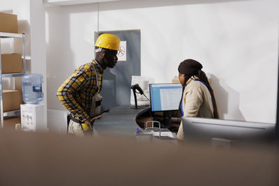 Architects working at construction site