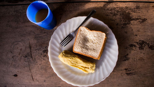 High angle view of breakfast on table