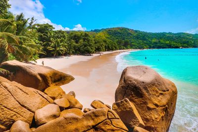 Scenic view of sea against blue sky