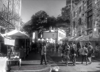 People walking on city street