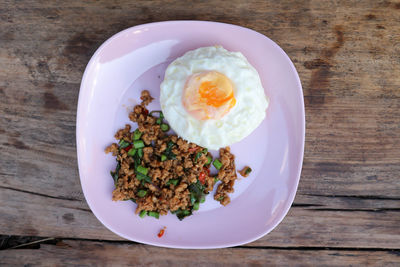 Directly above shot of breakfast served on table