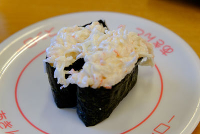 Close-up of dessert served in plate