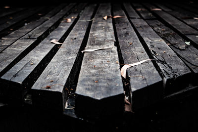 High angle view of old bench