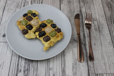 High angle view of breakfast on table