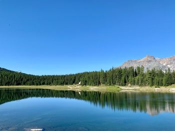 Scenic view of lake against blue sky