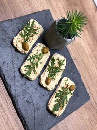 High angle view of vegetables on cutting board