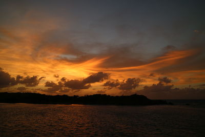 Scenic view of sea against dramatic sky