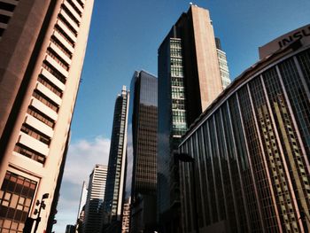 Low angle view of buildings against clear sky