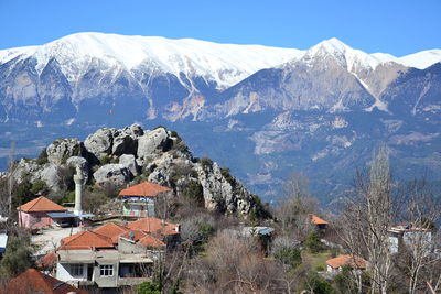 Scenic view of snowcapped mountains against sky