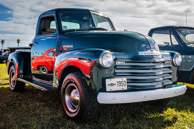 Vintage car on field