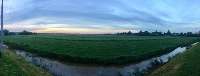 Scenic view of field against sky during sunset