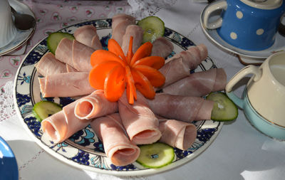 Ham salad with carrot flower