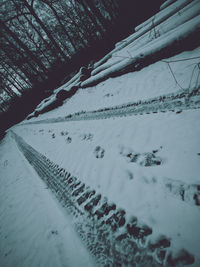 Snow covered land on field