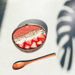 High angle view of ice cream in bowl