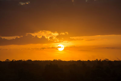 Scenic view of silhouette trees against orange sky