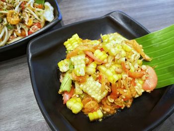 High angle view of food in plate