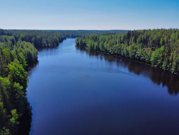 Scenic view of river against clear blue sky