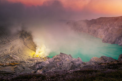 Smoke emitting from volcanic mountain