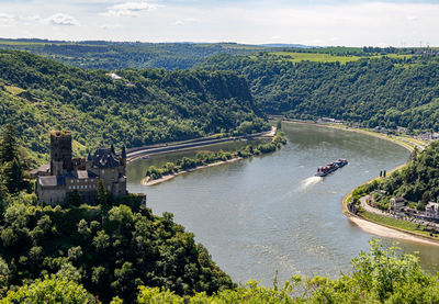 View from dreiburgenblick on the loreley, the burg katz and the river rhine