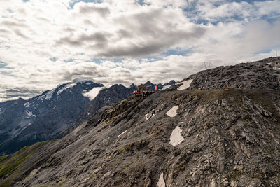 Panoramic view of snowcapped mountains against sky